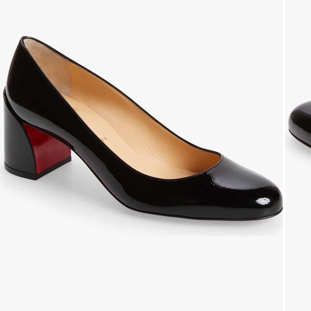 Miss Sab Patent Christian Louboutin Black and Red Block Heel Pumps